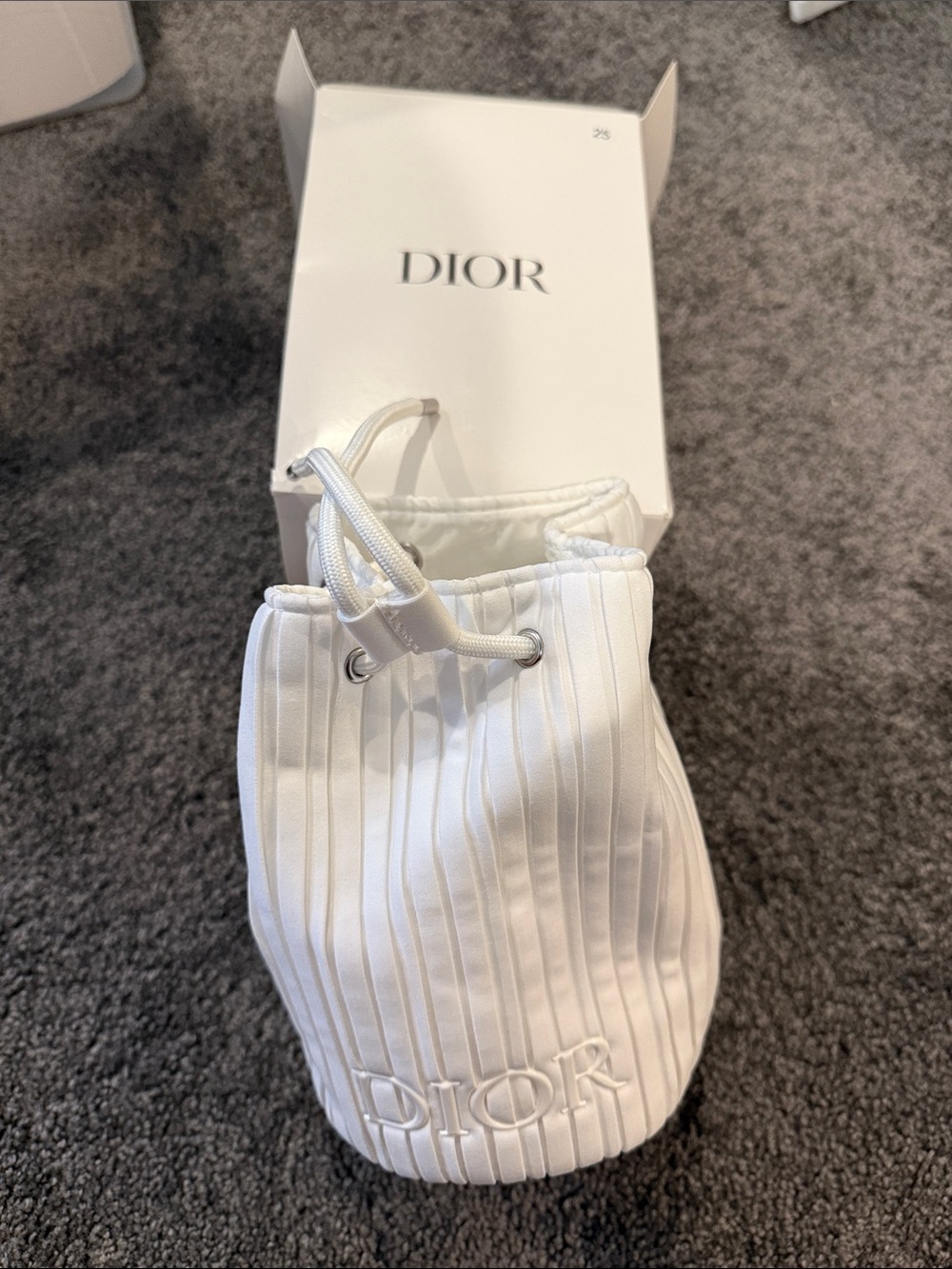 Dior White Ribbed Drawstring Pouch